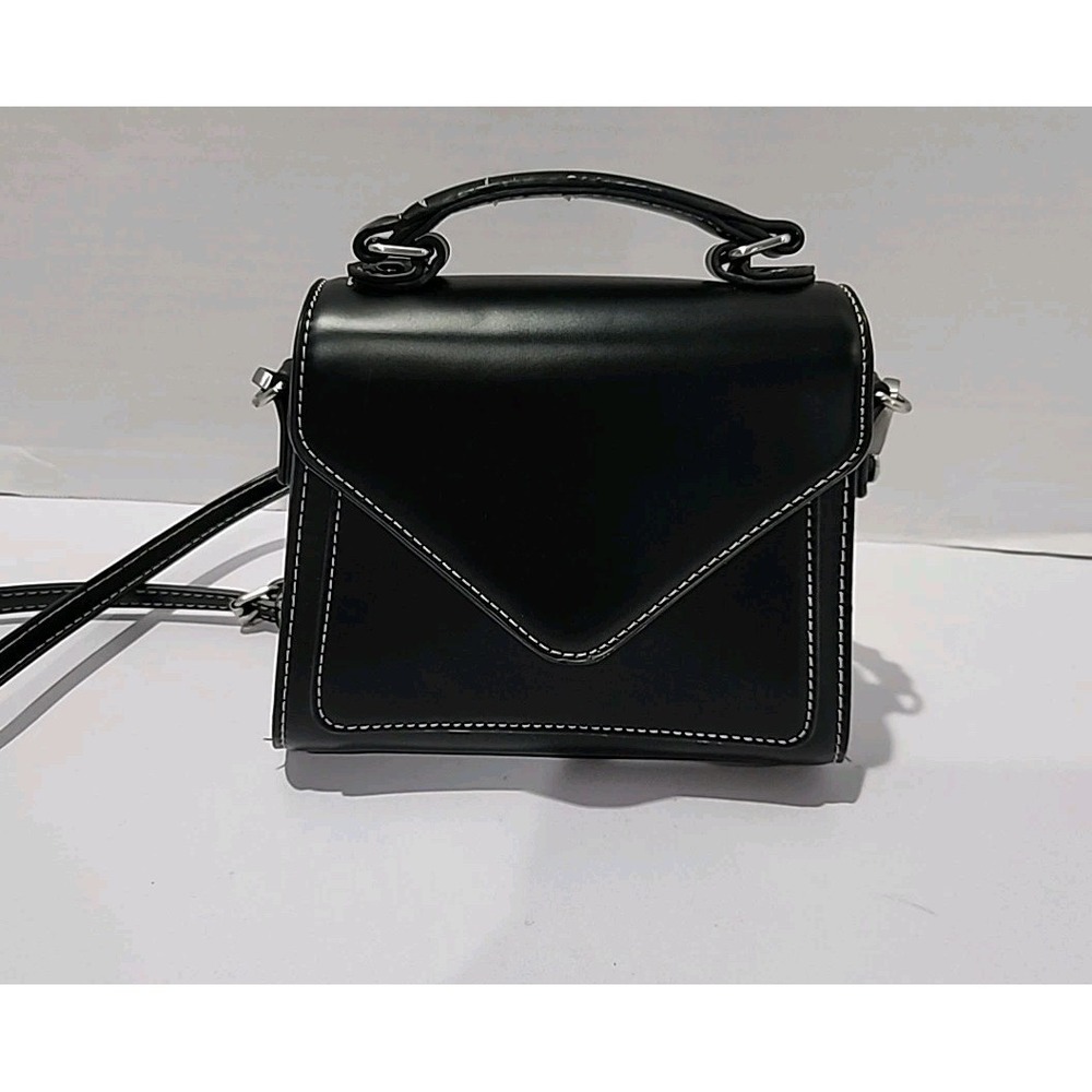 Urban Outfitters Black Faux Leather Mini Trapezoid Crossbody Bag Purse